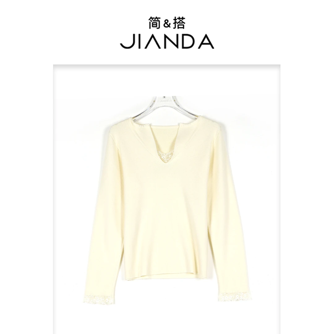 简&搭【千屿Sheila】深V领蕾丝边打底上衣253-SY/1016-35275