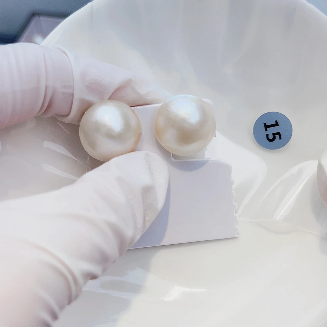 气***球耳饰银S925镶嵌拼合珍珠（马贝珠）