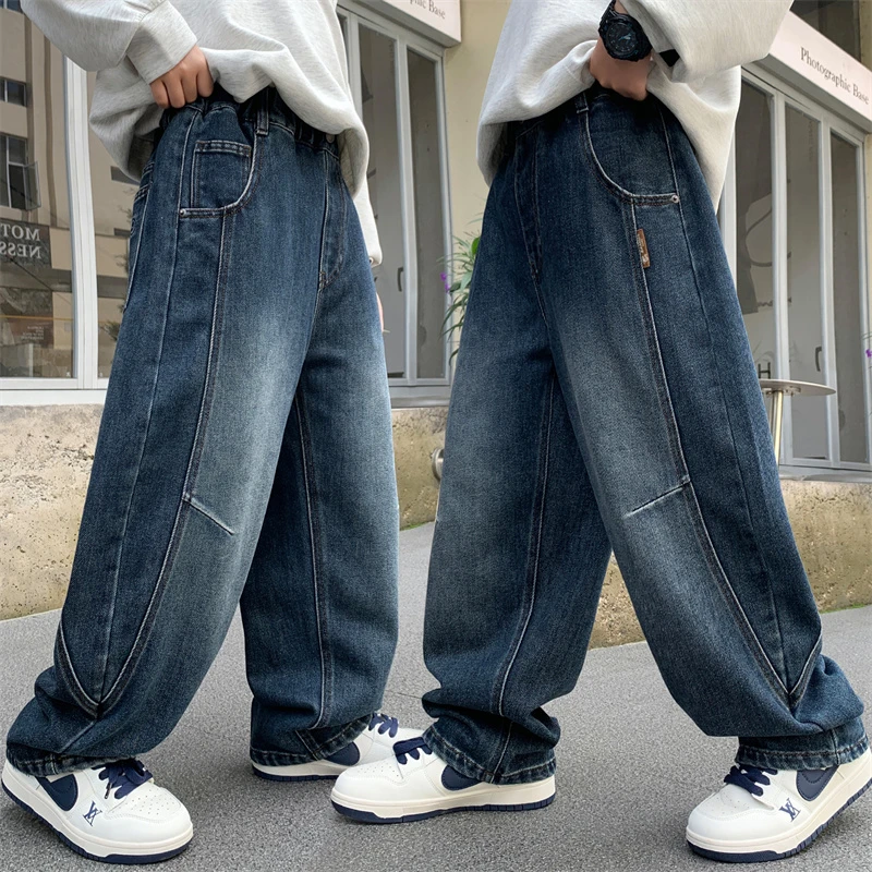 男童牛仔裤秋装时尚弯刀裤2025新款中大童酷帅洋气阔腿裤春秋长裤