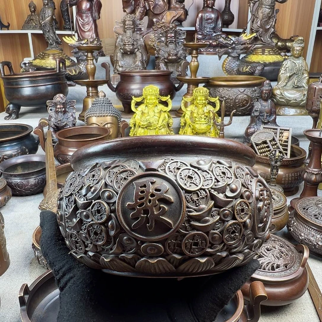 铜香炉聚宝盆铜工艺品风水摆件