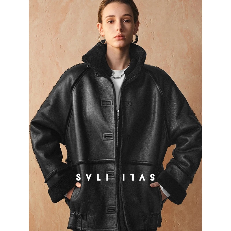 SVLI｜''匿名来信''土耳其进口美丽诺皮毛一体轻油蜡感廓形外套