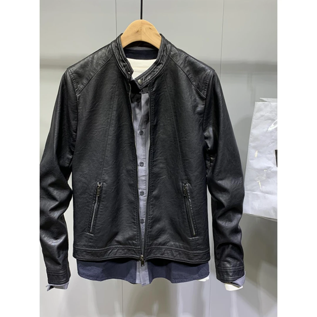HKYC复古软皮机车服夹克男士皮衣潮流2025年春秋季新款薄款外套男