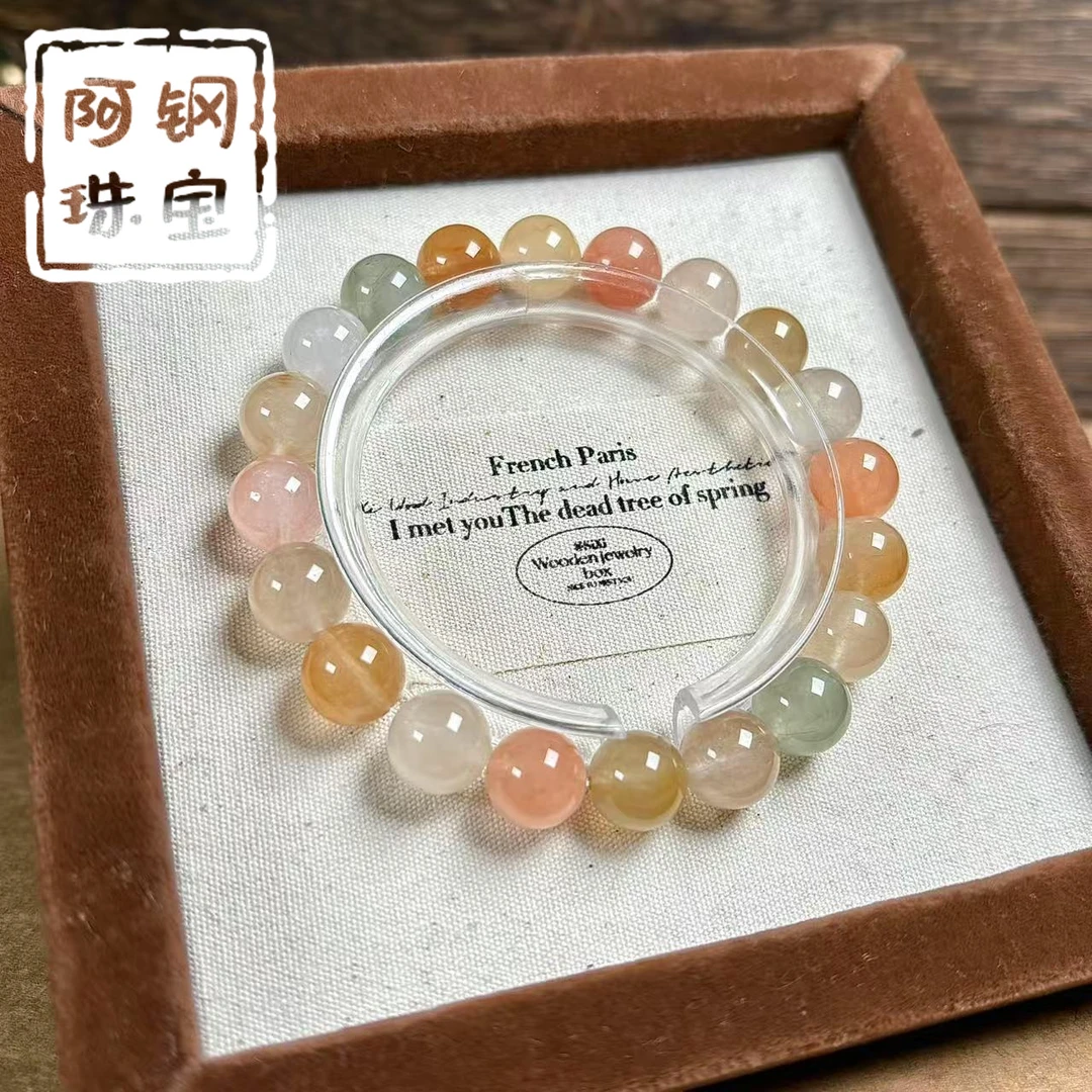 糖果彩兔毛水晶发晶圆珠手串浅色系送礼百搭-多样性发其一-TM150