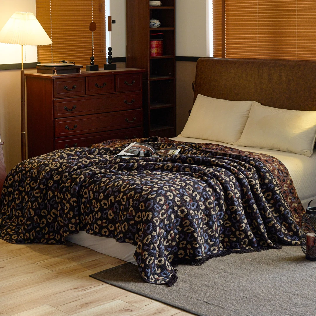 【小黄鸭】豹纹轻奢流苏毯（150*200cm）