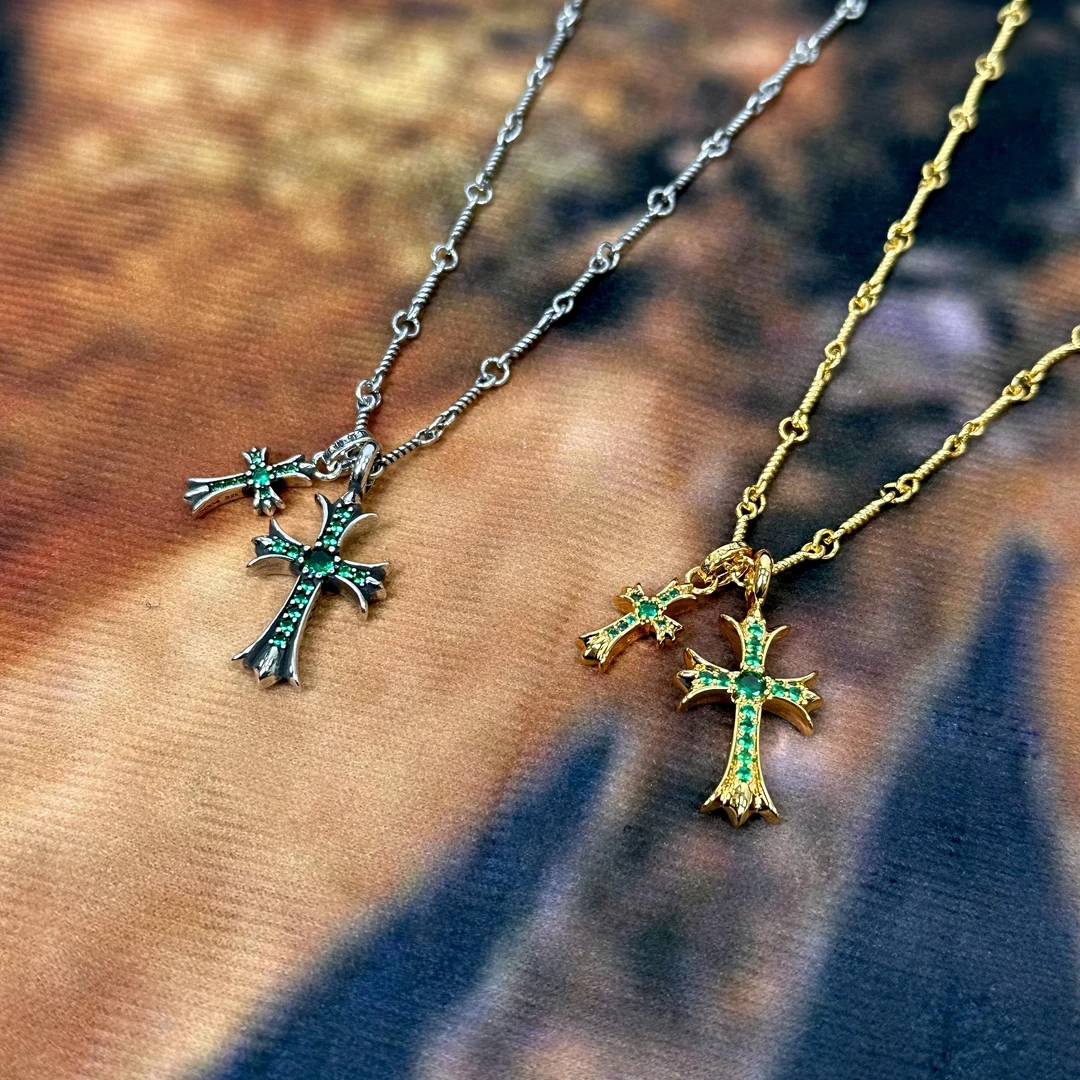 铜合金项链 彩色锆石双十字项链