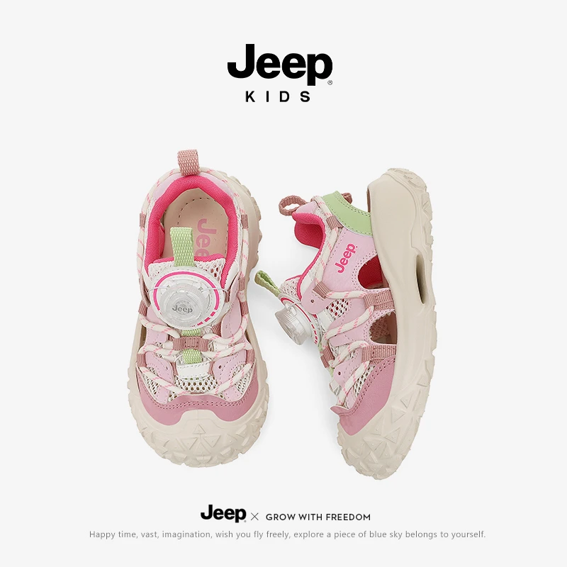 jeep儿童夏季防滑运动凉鞋女童溯溪鞋透气大童时尚包头凉鞋2025款