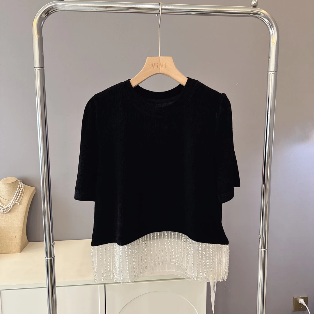【伟伟专属】•黑流苏 透气质感百搭显瘦短袖