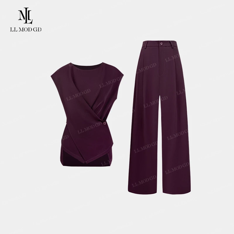 高定时光 老钱风高级感醋酸套装设计感短袖上衣+休闲裤YL-262141