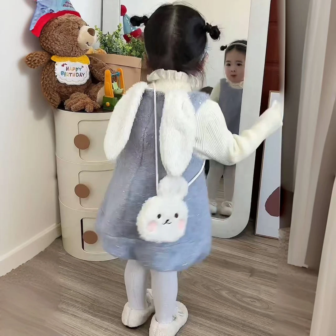 【清仓】女千金风休闲套装卡通加绒保暖毛绒洋气童装百搭外套女宝