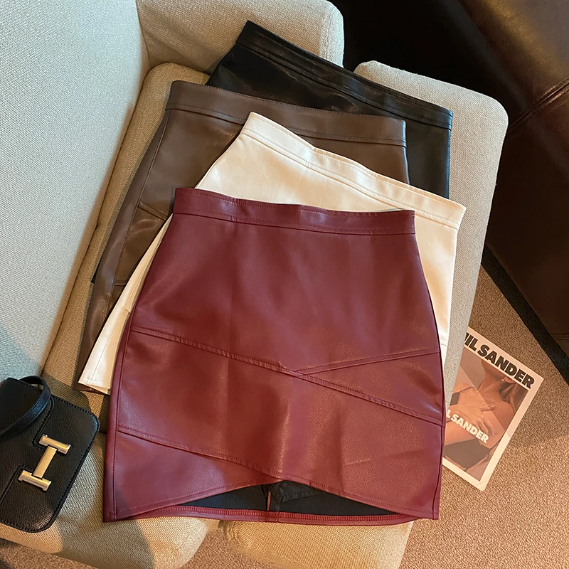 性感辣妹高腰不规则修身pu皮半身裙女时髦洋气小众百搭包臀短裙子