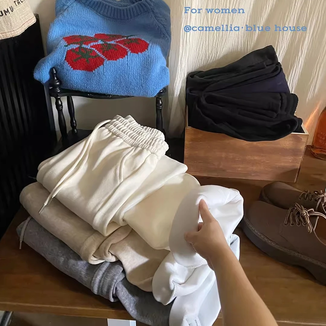 经典好版型抽绳糯米加绒阔腿裤女秋冬软糯显瘦山本直筒休闲裤