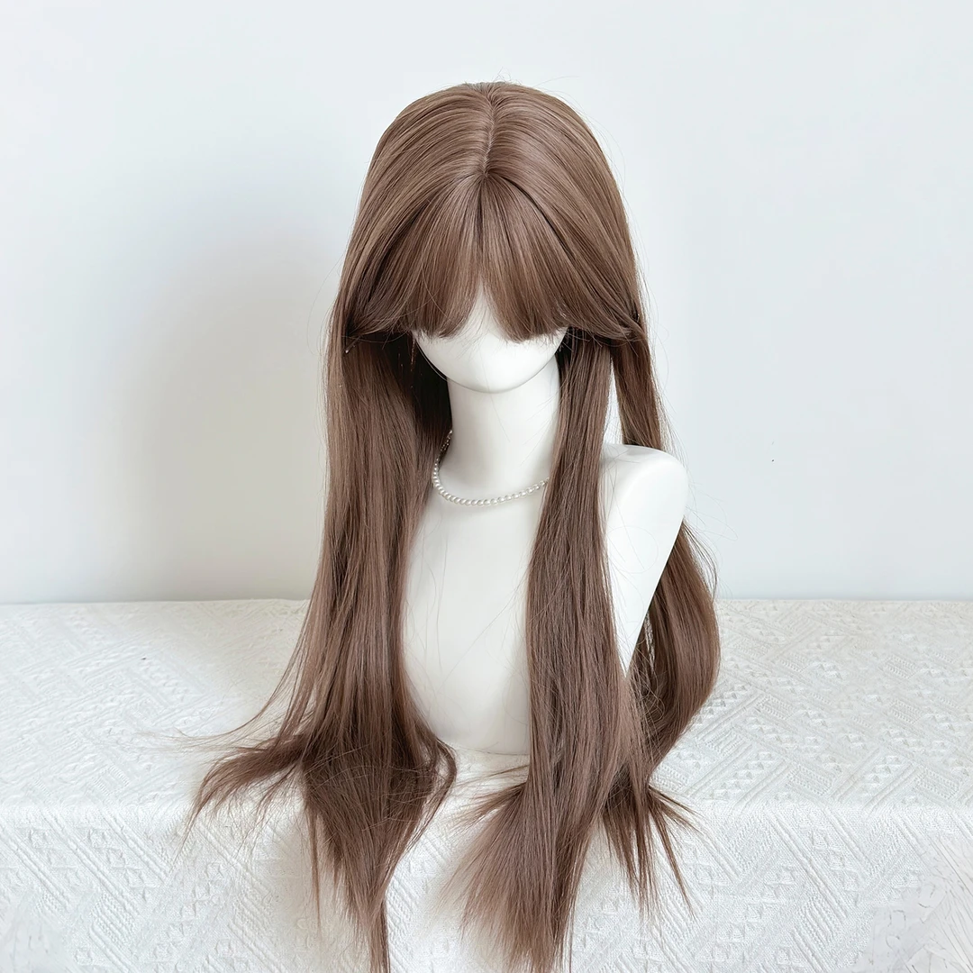 【秋月流丝】七月假发女长直发古早感蜜茶亚麻漫画齐刘海假发全头套