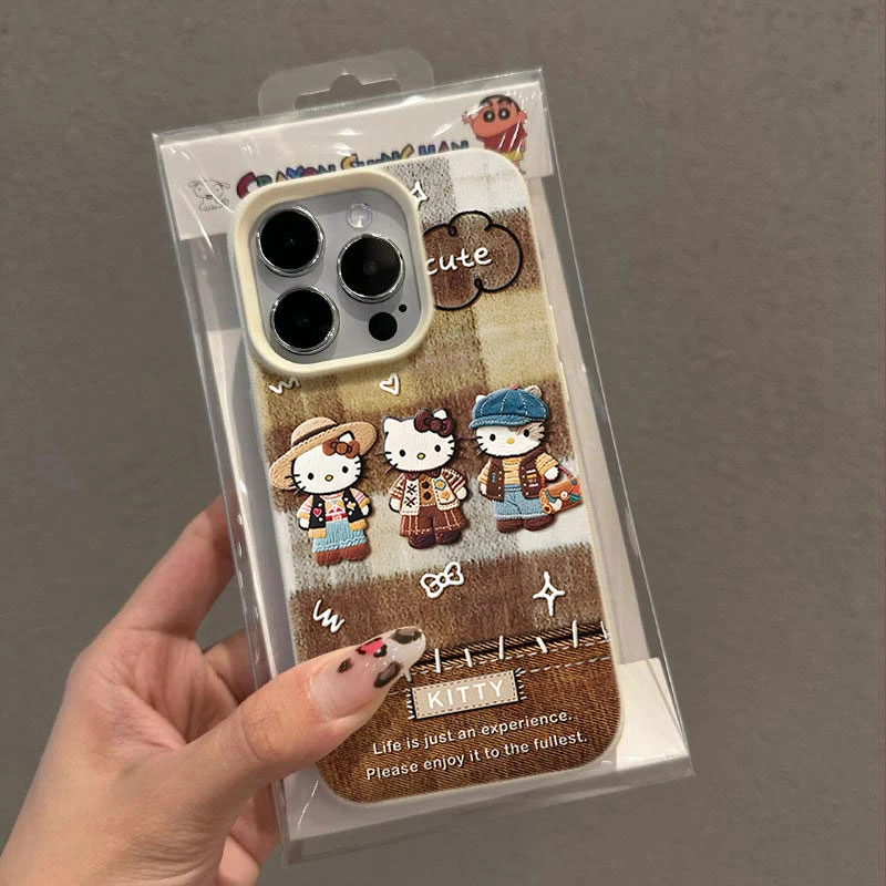 印刷格子牛仔kt适用苹果16/17手机壳iPhone15promax14荔枝纹13/12