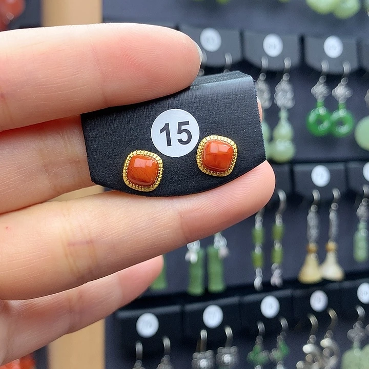 南红玛瑙耳饰银S925镶嵌