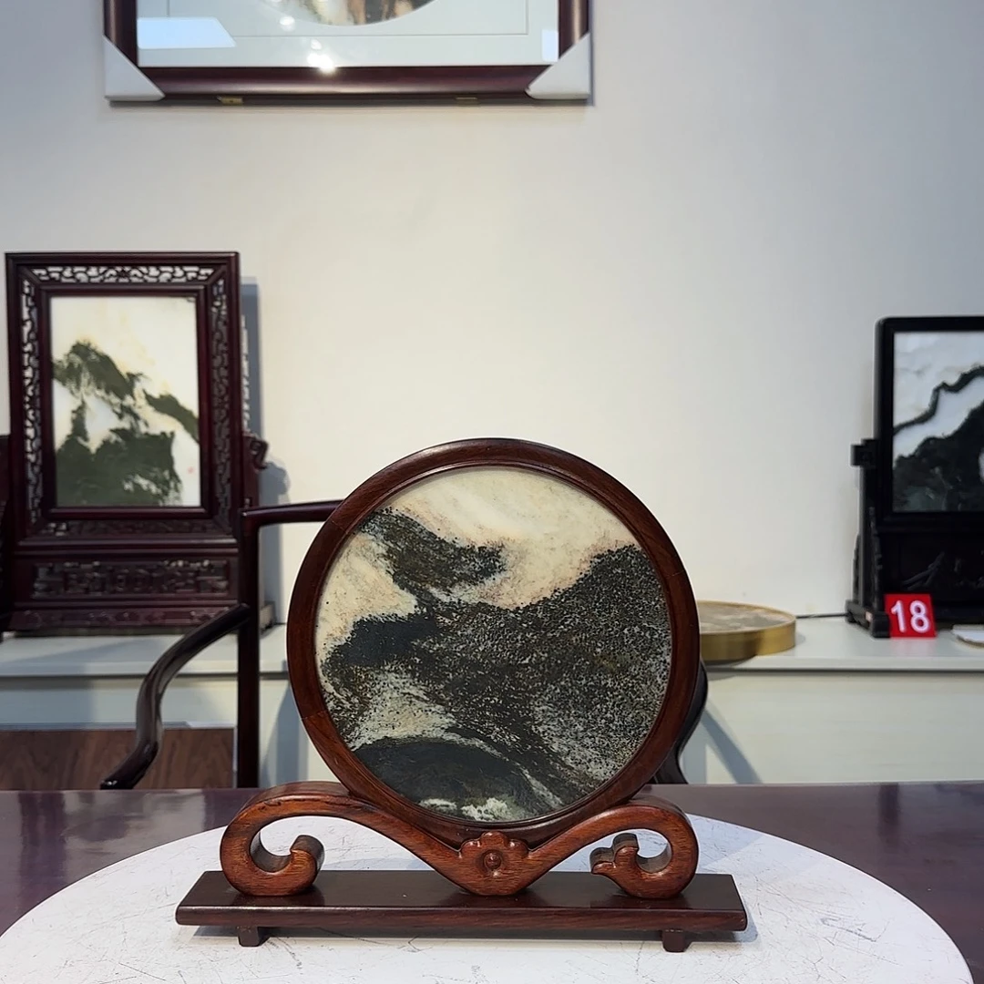花***强木天然大理石画屏风