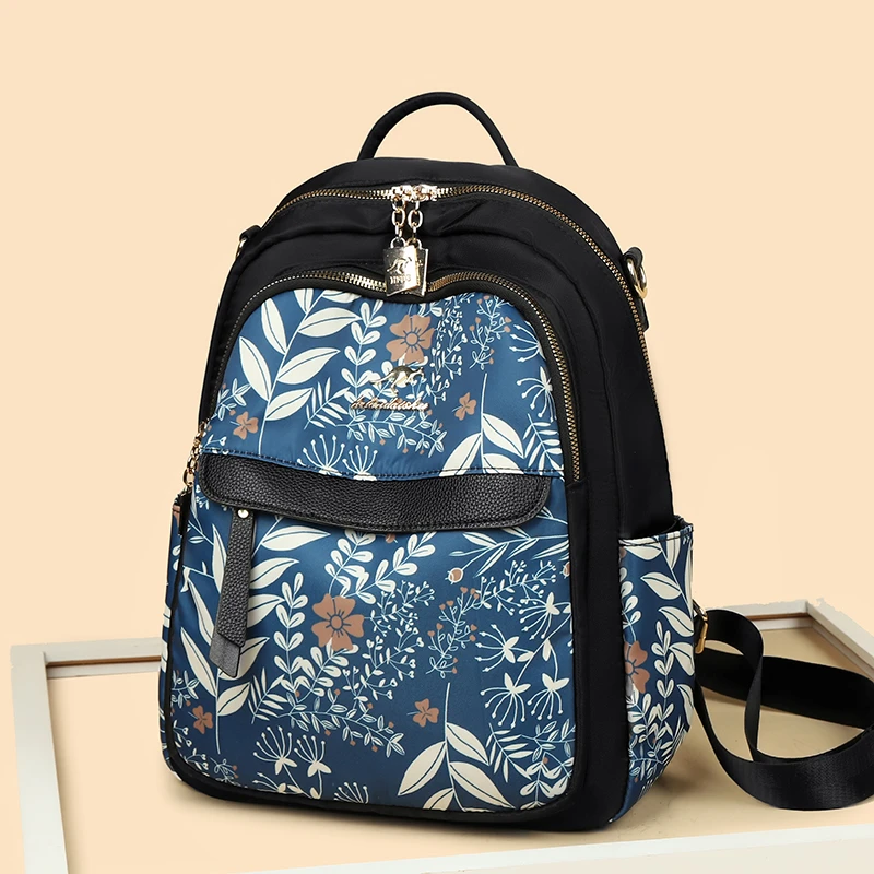 袋鼠蔓蔓雅源印花牛津布双肩包时尚轻便多功能大容量女士旅游背包