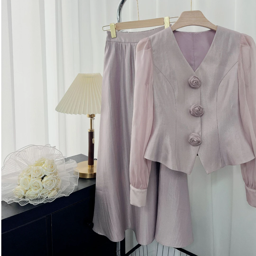 年终请沧 25现货秋季新气质时尚休闲设计师上衣+半身裙 10090 QC