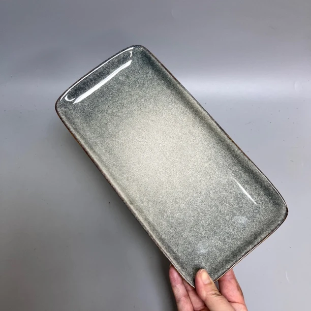 3307新款长盘复古方形干泡盘寿司盘排骨盘白灼盘微瑕窑变黄色微瑕