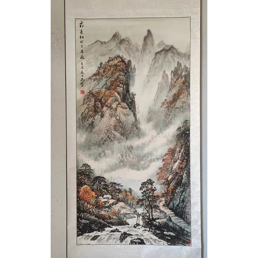 3003  纯手绘老字画《霜叶红于二月花》中堂  尺寸 137×68