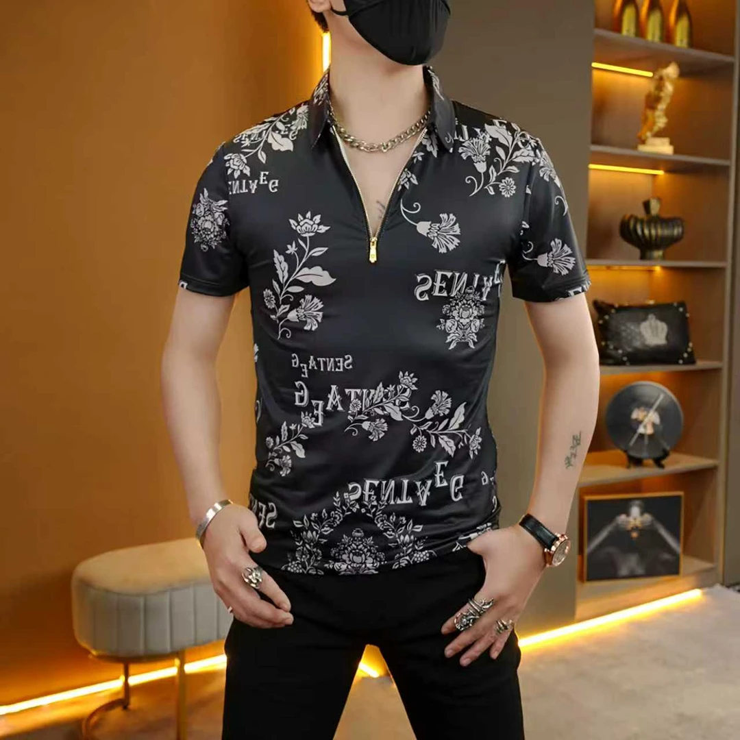 夏季新款网红轻奢潮流个性品质百搭显瘦印花图案时尚男士时尚短袖
