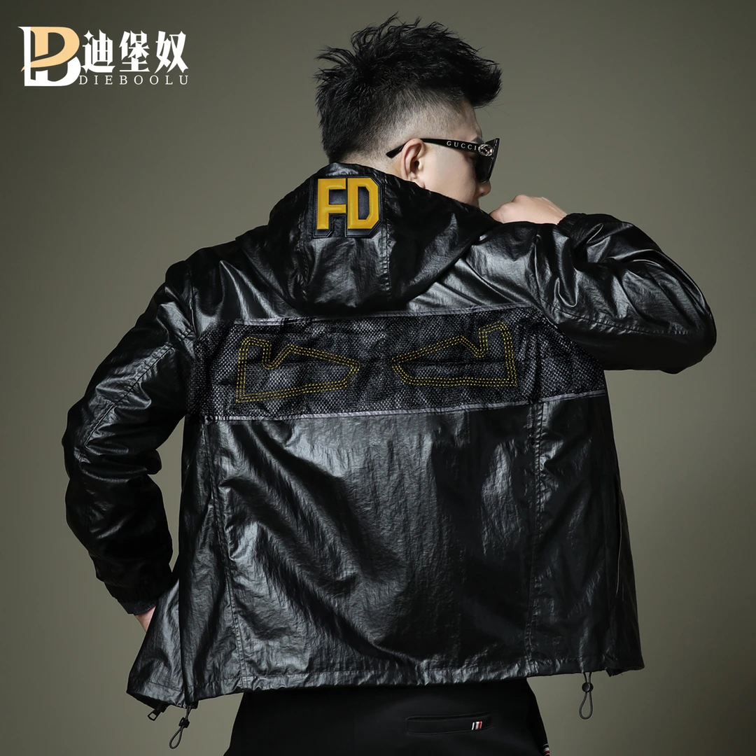 欧洲站潮牌男士2025秋冬新款连帽皮衣夹克时尚休闲百搭长袖上衣潮