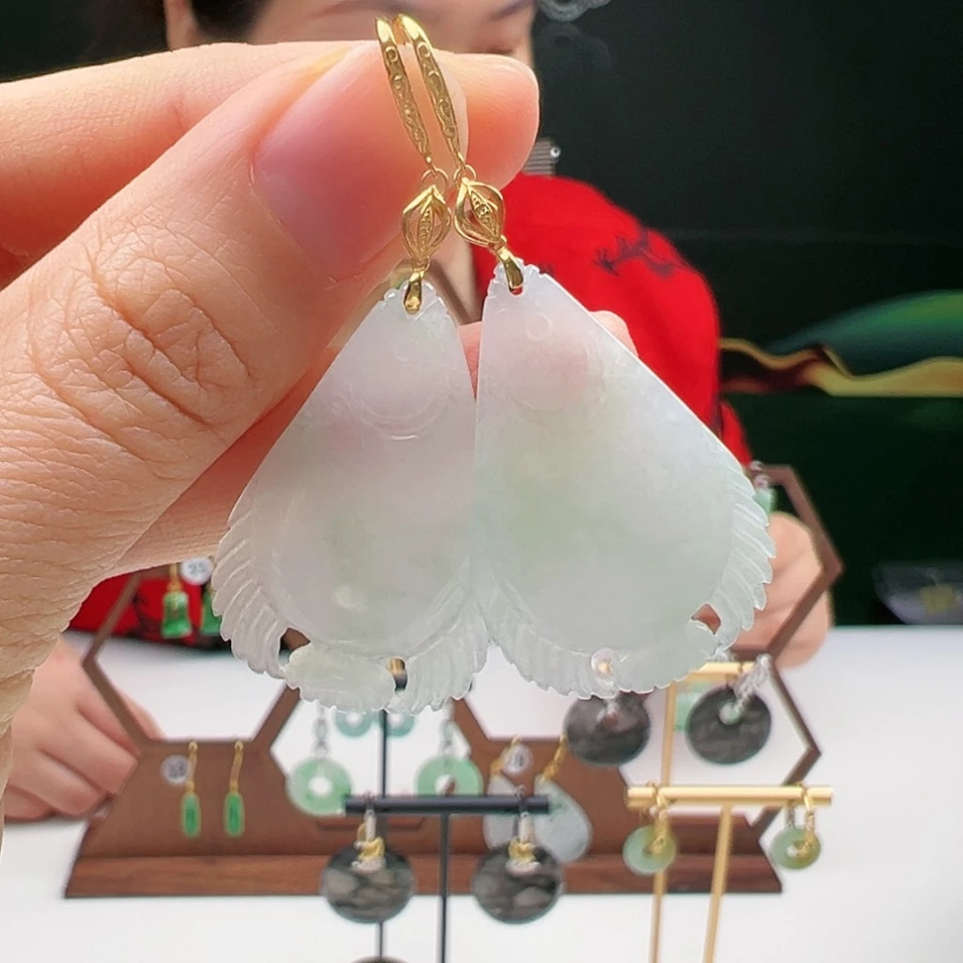 翡翠耳饰18K金镶嵌天然翡翠