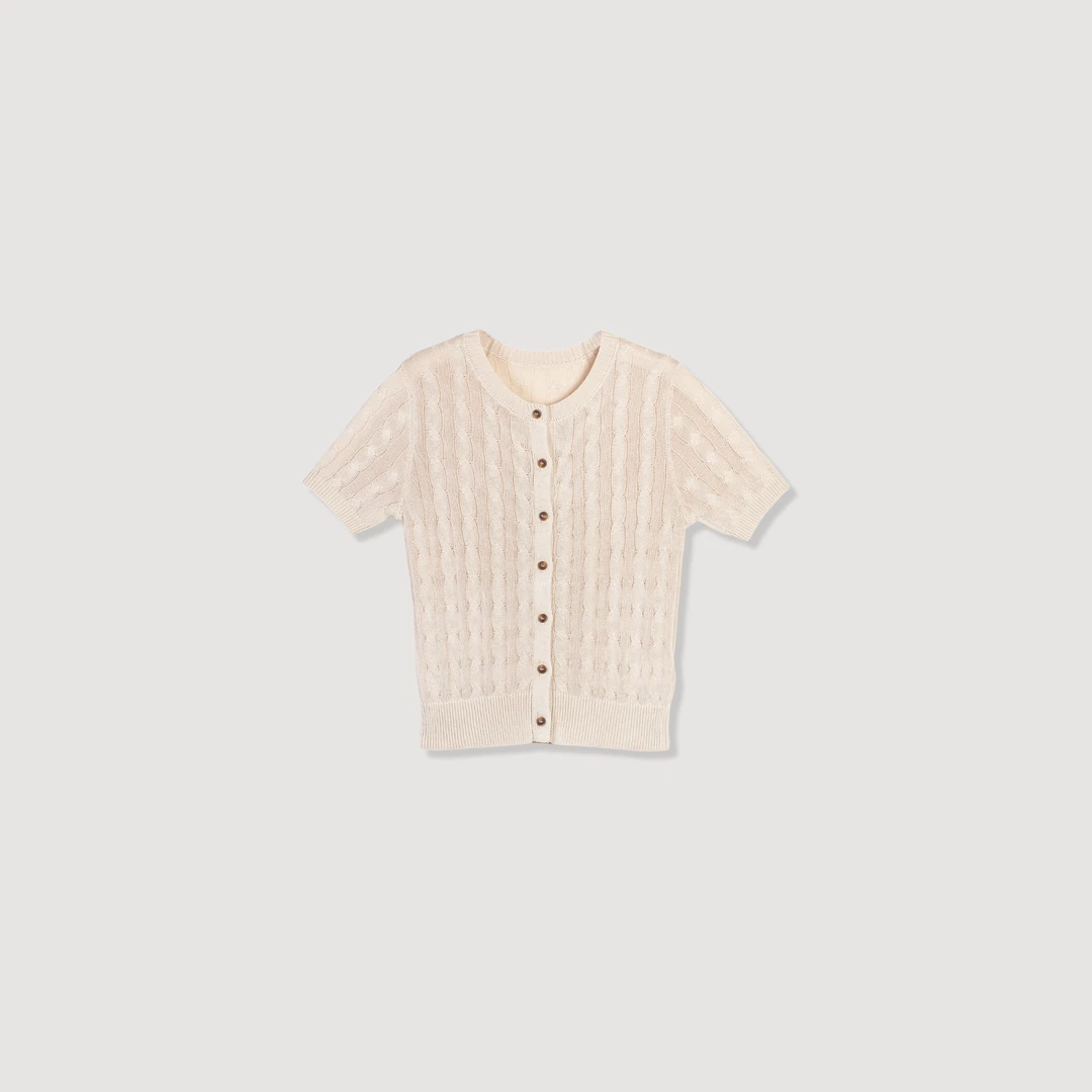 断码半价【北欧海岛】度假风亚麻混纺莱赛尔圆领短袖针织衫25C4079