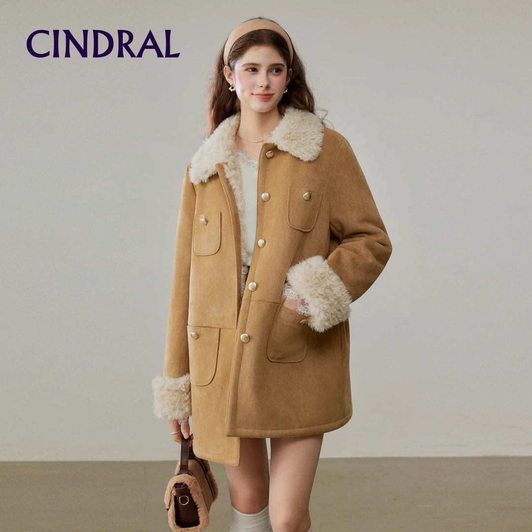 【熙地】秋冬翻领新款时尚毛毛外套女装厚款宽松短外套 C85DW0621K