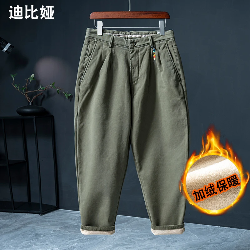 迪比娅阿美咔叽美式工装裤男士冬季厚款保暖宽松重磅加绒休闲裤T