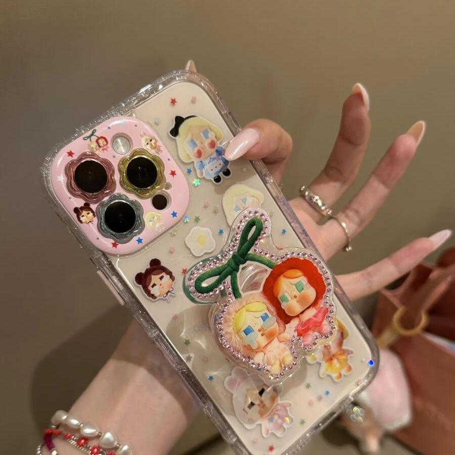 花朵镜头可爱点钻满屏哭娃适用苹果16promax手机壳15保护套14/13
