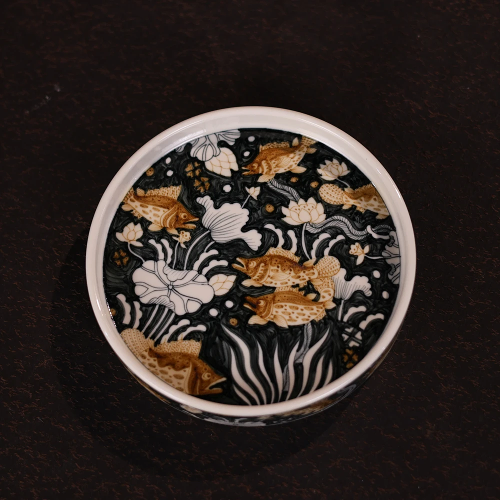 【汪汪茶器】立勤堂青花釉里金蓝底九鳜壶承-直径18cm