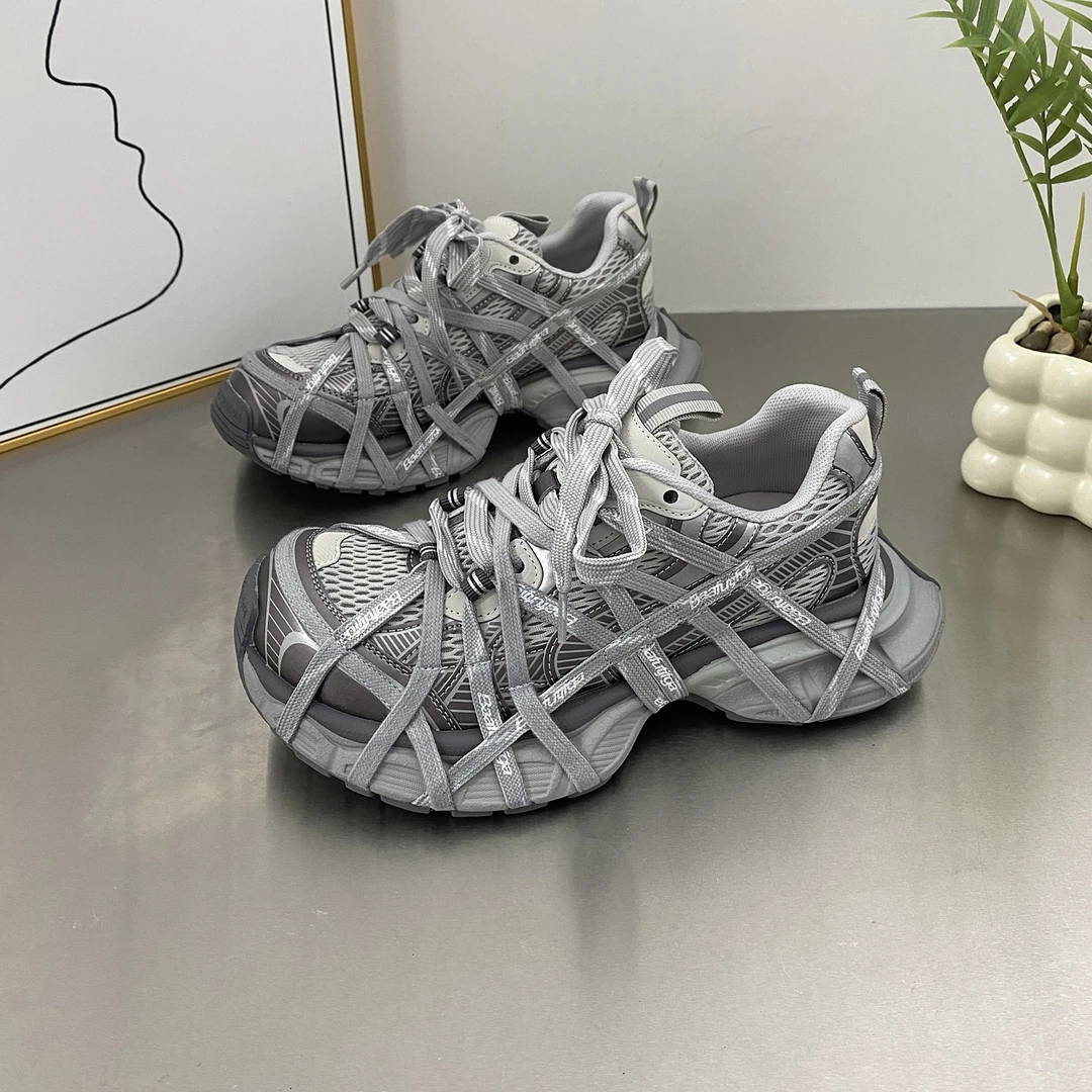 明星同款女鞋真皮复古蜘蛛网巴家绑带老爹鞋女百搭网面运动休闲鞋