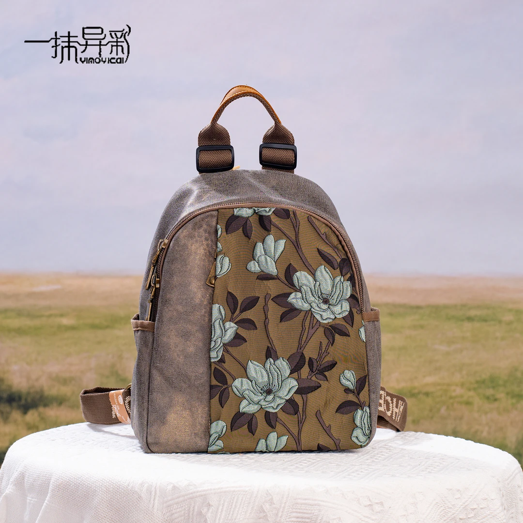 2025新款双根防水拉链双肩包女民族风个性文艺时尚女式出行背包