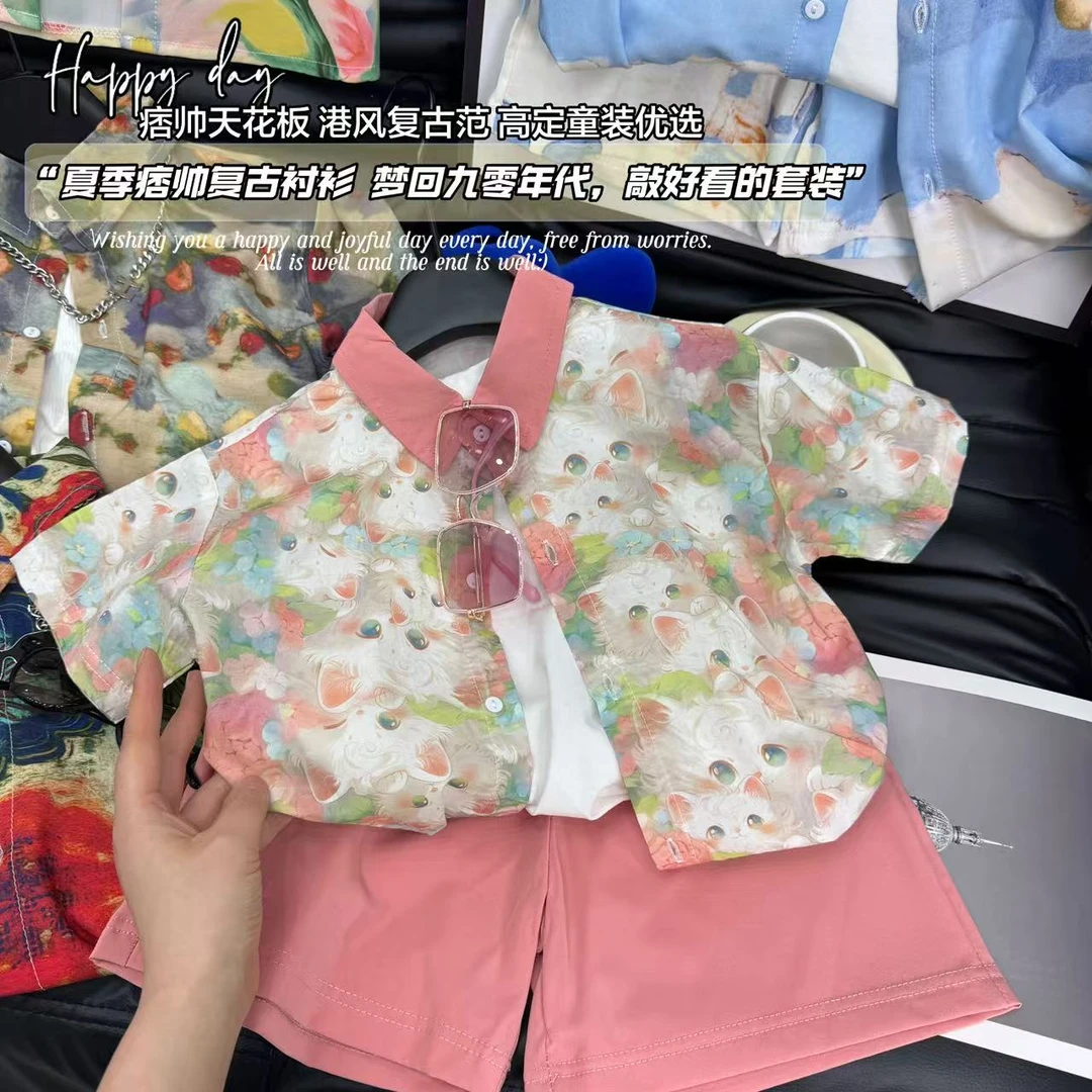 【心上之喵】儿童夏款套装男女童薄款宽松衬衫中大童印花