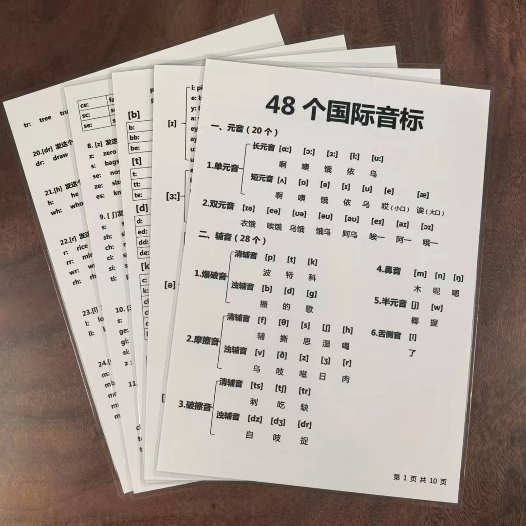 【开学必备】48个国际音标正确发音对应的字母及字母组合表学英语卡