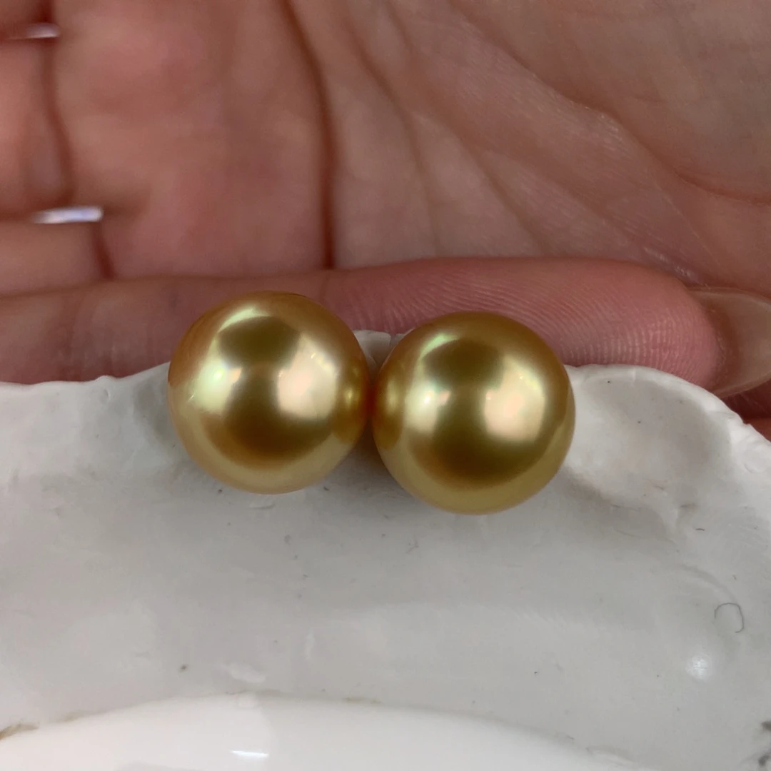 定制海水珍珠未镶嵌裸珠浓金珠10-11mm两颗