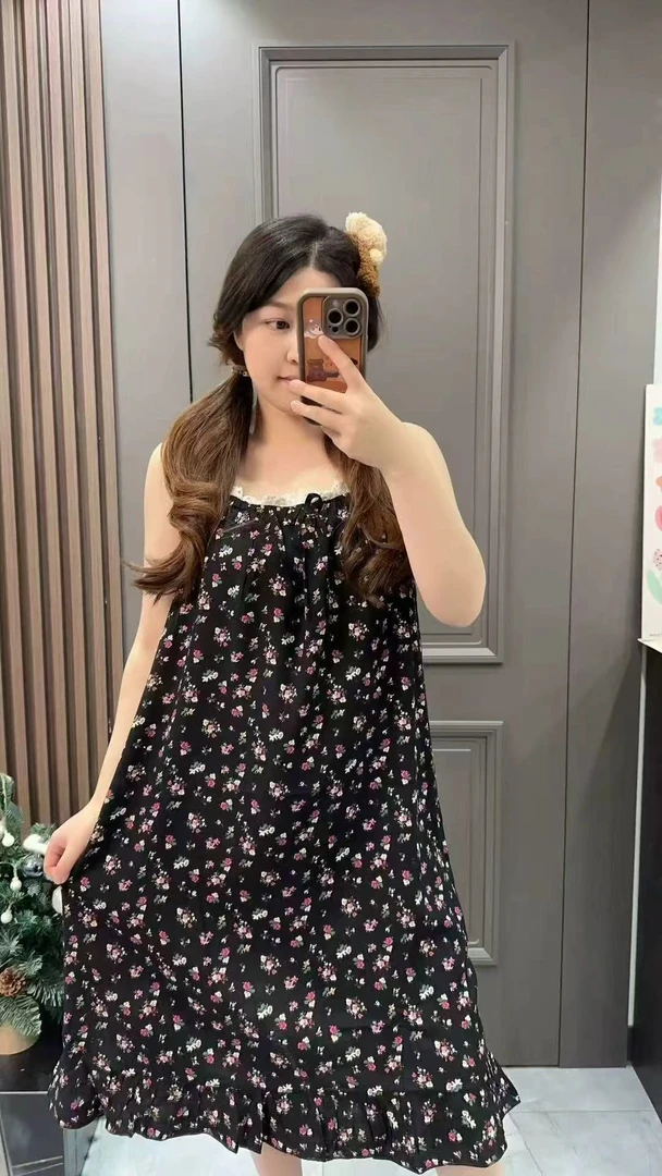 2025新款韩系蕾丝边方领甜美减龄少女心多种花色吊带睡衣裙2024