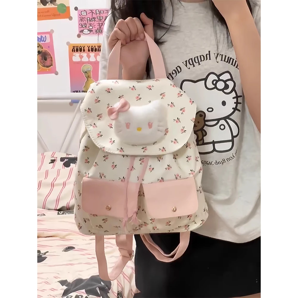 小碎花Hello Kitty双肩包甜美少女高颜值背包2025新款学生书包女