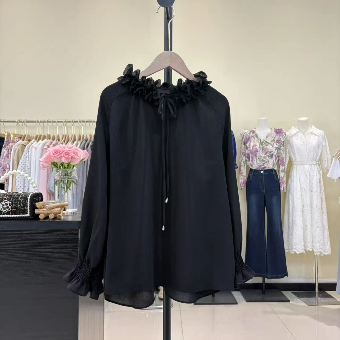 25新款春夏气质时尚百搭显瘦立领衬衣长袖衬衫女