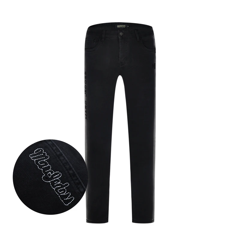JEDOSS/爵迪斯2025夏季新款LOGO图形立体缎纹绣小直筒牛仔裤H348