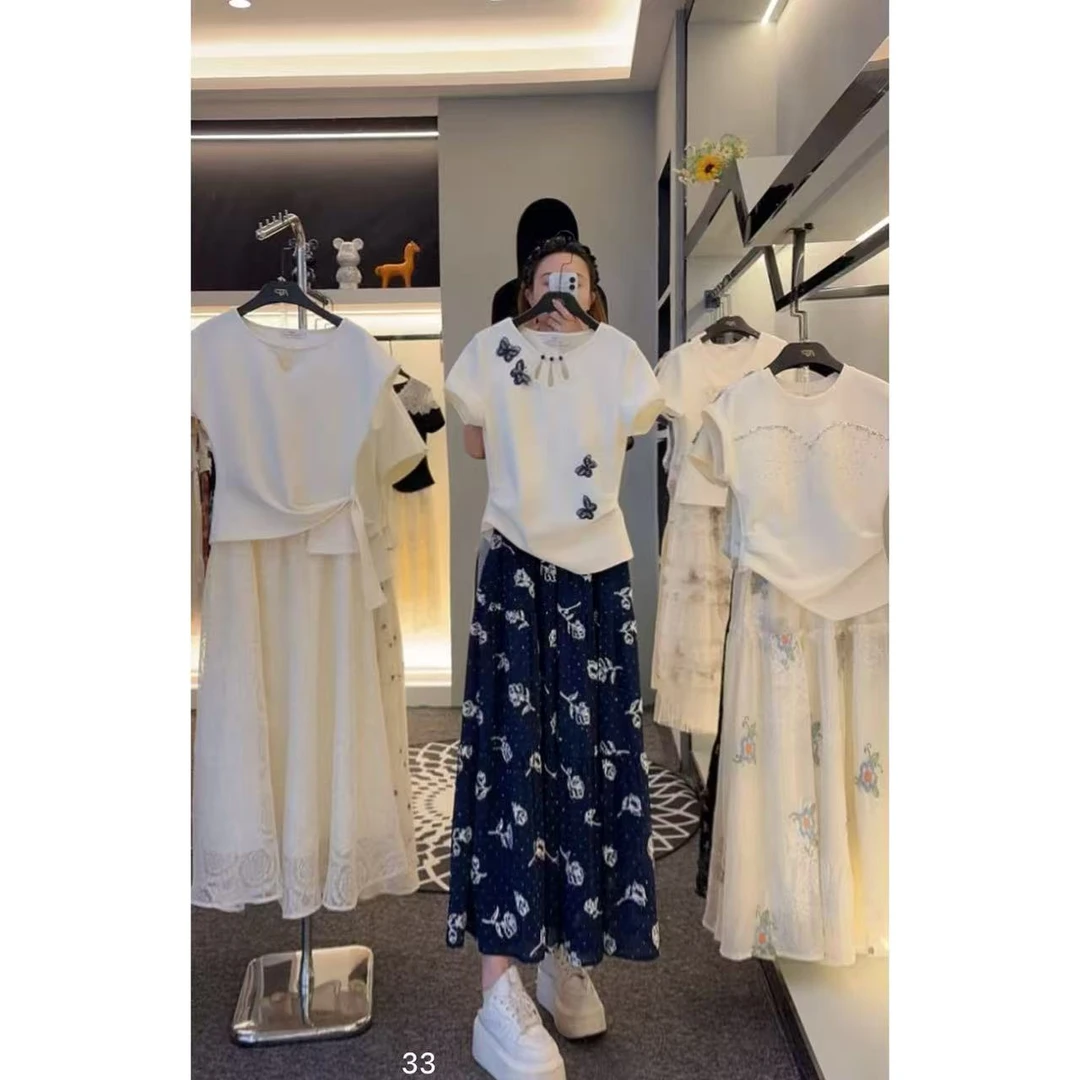 【火火】设计师款夏季休闲上衣衣服+半身裙显瘦套装两件套-AGP-W131