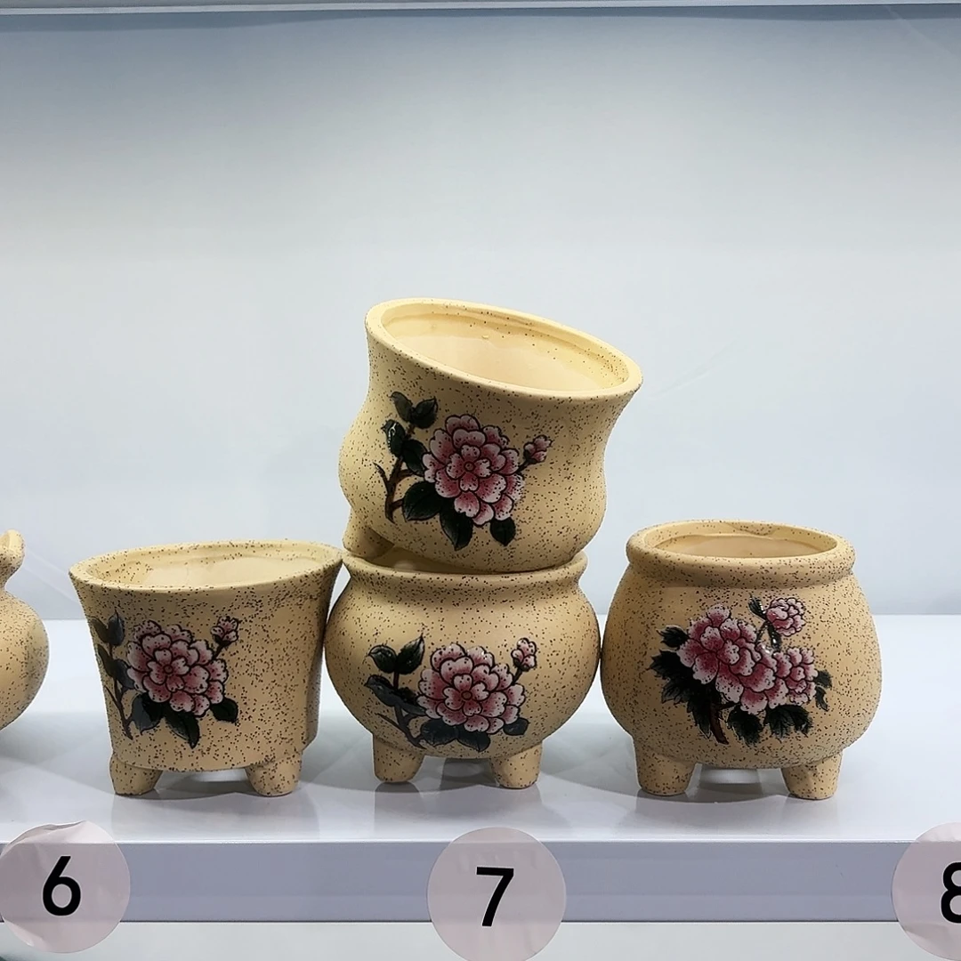 陶瓷花盆黄色多肉盆口径10高度10（4个装）