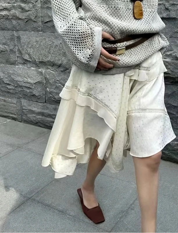 XIHaokan 不规则荷叶边镂空短款半身裙
