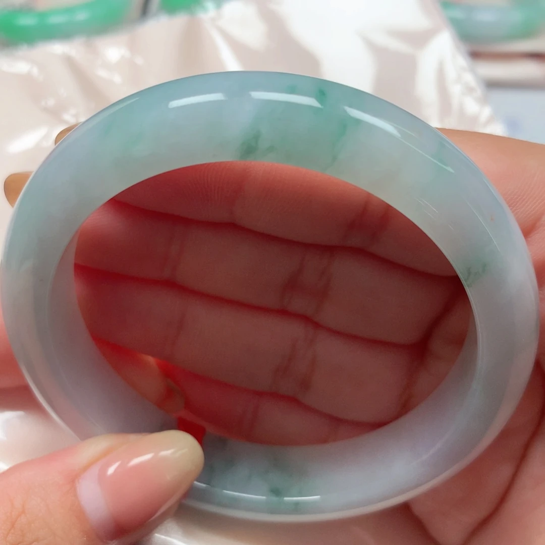 翡翠未镶嵌手镯3冰胶蓝花洒金