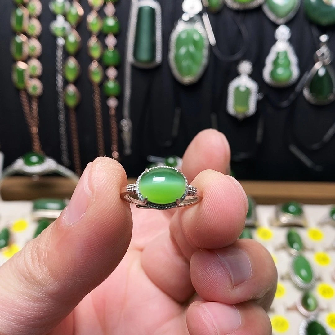 和田玉（碧玉）银S925镶嵌戒指