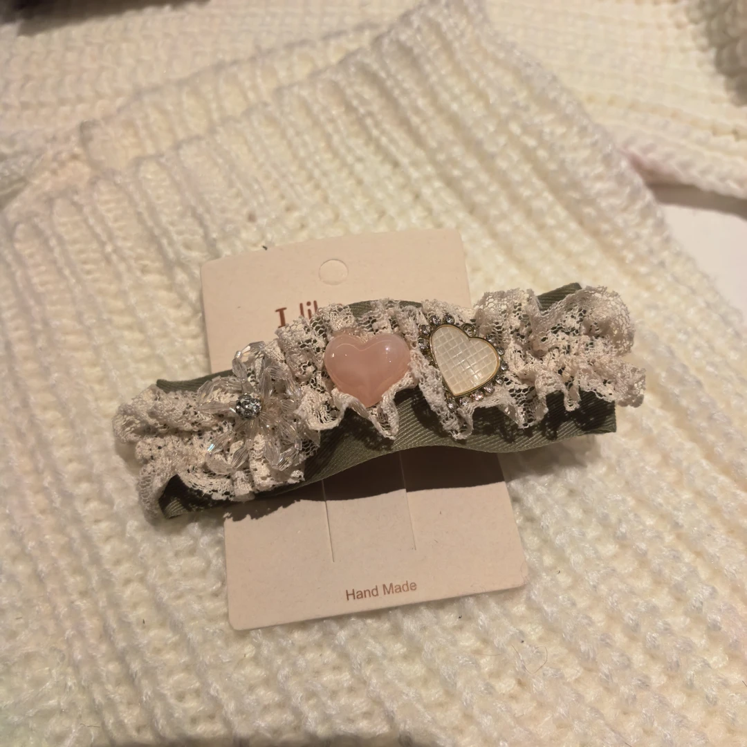 D293粉色爱心花朵闪闪蕾丝大懒人夹