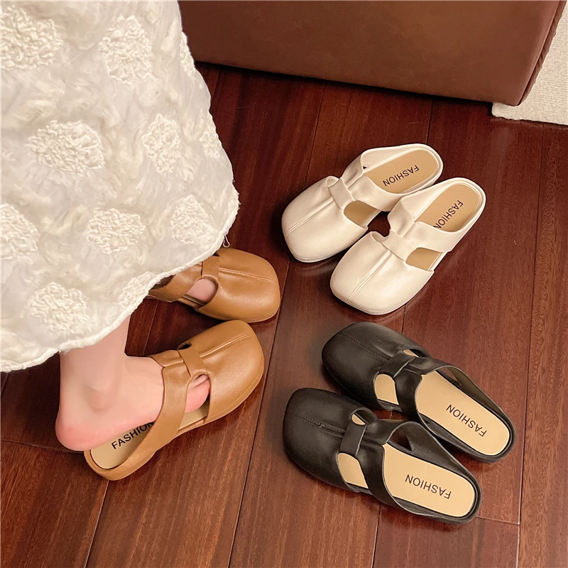 【几乐】2025新款包头半拖鞋外穿平底镂空舒适百搭凉拖鞋女