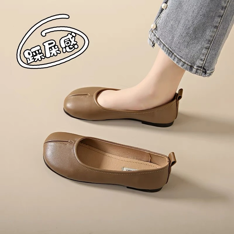 断码特价巨舒适真皮豆豆鞋女2025年新款浅口单鞋休闲一脚蹬平底鞋