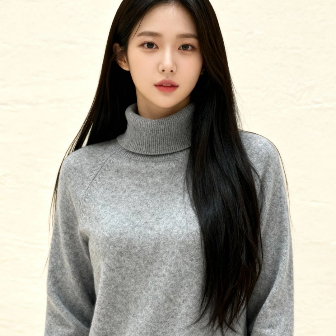 【100% 山羊绒】秋冬高领针织衫女简约花灰色羊绒上衣 CTM0013