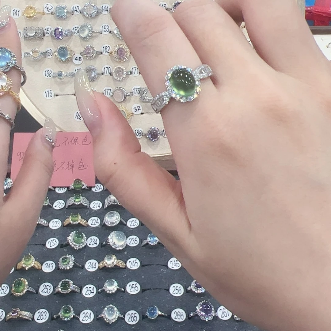 蛇纹石玉戒指银S925镶嵌?*